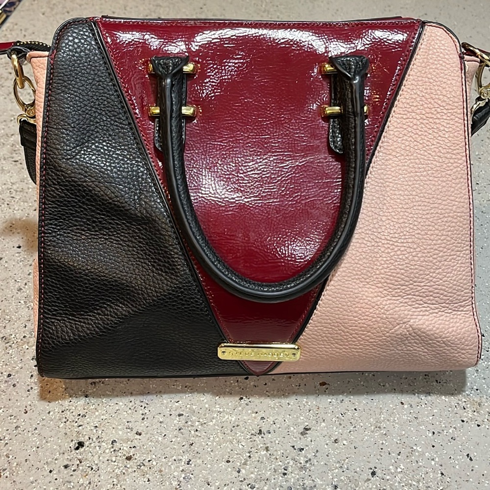STEVE MADDEN COLORBLOCK CROSSBODY SATCHEL BAG BLACK PINK RED - Picture 3 of 16